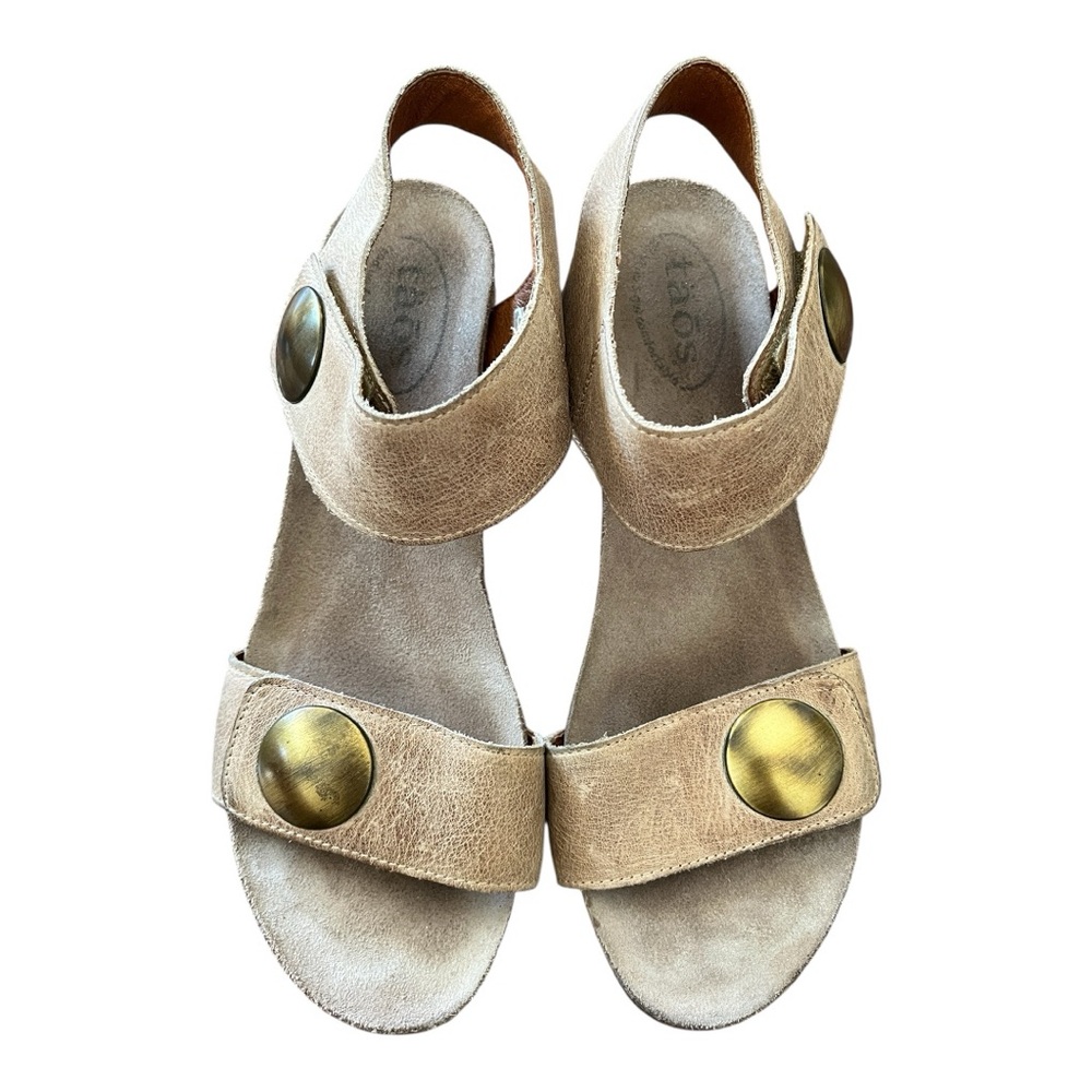 Taos Carousel Women's Tan Leather Wedge Adjustable Sandal Support Sz 9 - 9.5 - Picture 3 of 10